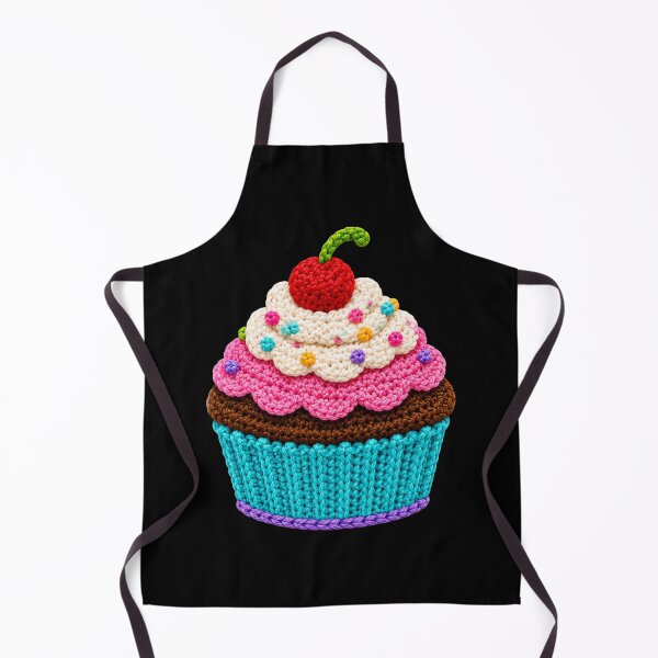 Item preview, Retro Crochet-Style Cupcake with Cherry on Top Print Black Shapes Mania designed and sold by Shapes-Mania.