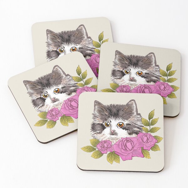 Item preview, Pink Roses Tuxedo Cat designed and sold by artmuvz.