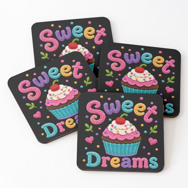 Item preview, Sweet Dreams Retro Crochet-Style Cupcake Print  on Black Shapes Mania designed and sold by Shapes-Mania.