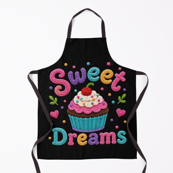 Item preview, Sweet Dreams Retro Crochet-Style Cupcake Print on Black Shapes Mania designed and sold by Shapes-Mania.