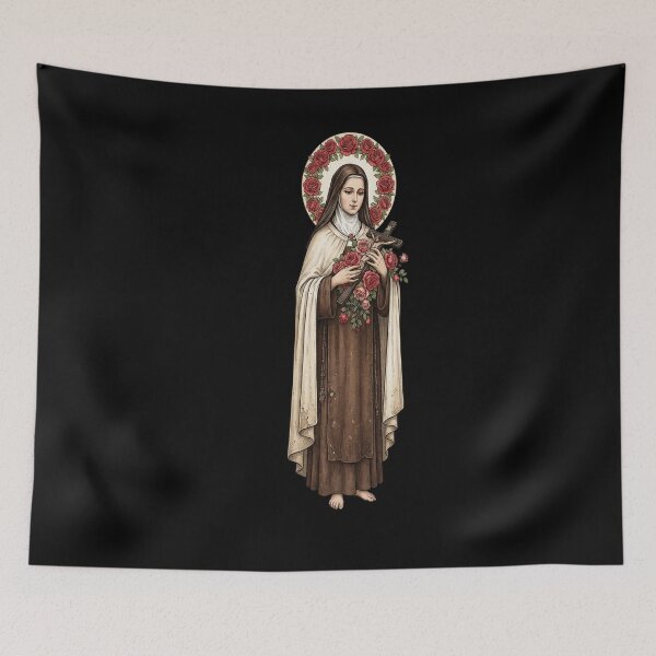 Item preview, St Therese of Lisieux Vintage Woodcut Rose Halo designed and sold by sidleytetip.