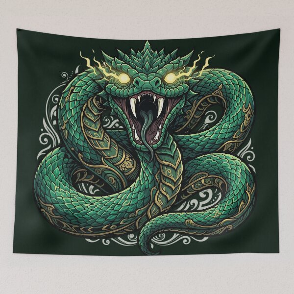 Item preview, Ornate Emerald Serpent Wisdom - Ancient Magic Cobra Tattoo Illustration designed and sold by KreonaTime.