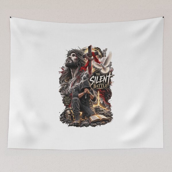 Item preview, The Silent Battle - Christian Men's Faith Warrior T-Shirt | Pray Prepare Stand Trust Win designed and sold by John O.