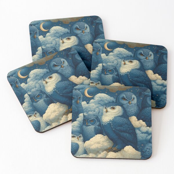 Item preview, Vintage Celestial Night Sky Blue Owls By Moose Disco designed and sold by MooseDisco.