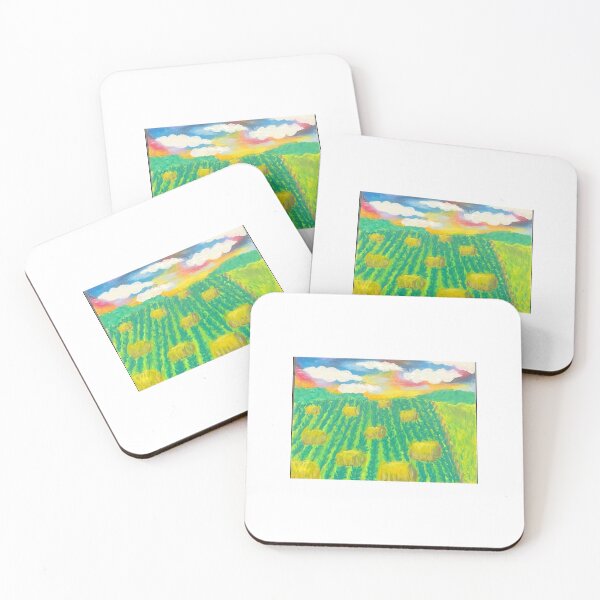 Item preview, Sunset Farm Landscape in Oil Pastel designed and sold by HappilyEnzo.