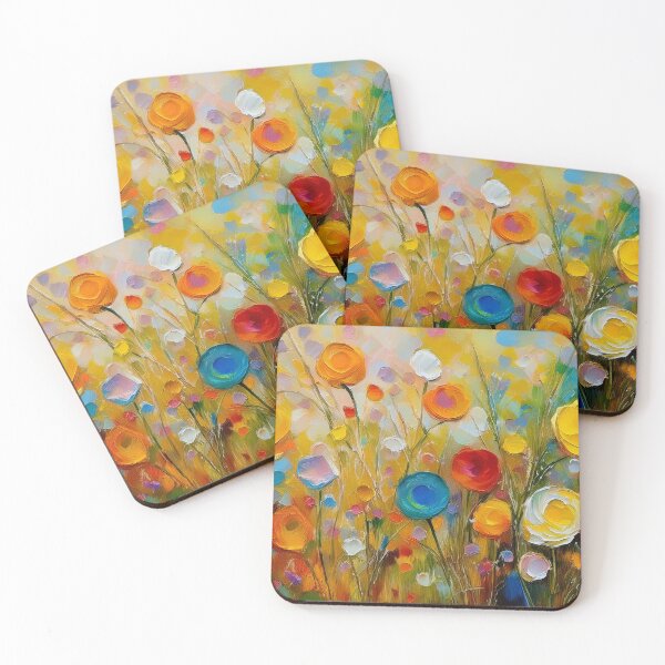Item preview, Botanical fields floral spring garden 3d oil painting artwork warm Autumn flowers yellow blue white red roses designed and sold by navitalidesign.