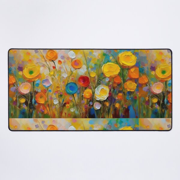 Item preview, Botanical fields floral spring garden 3d oil painting artwork warm Autumn flowers yellow blue white red roses designed and sold by navitalidesign.