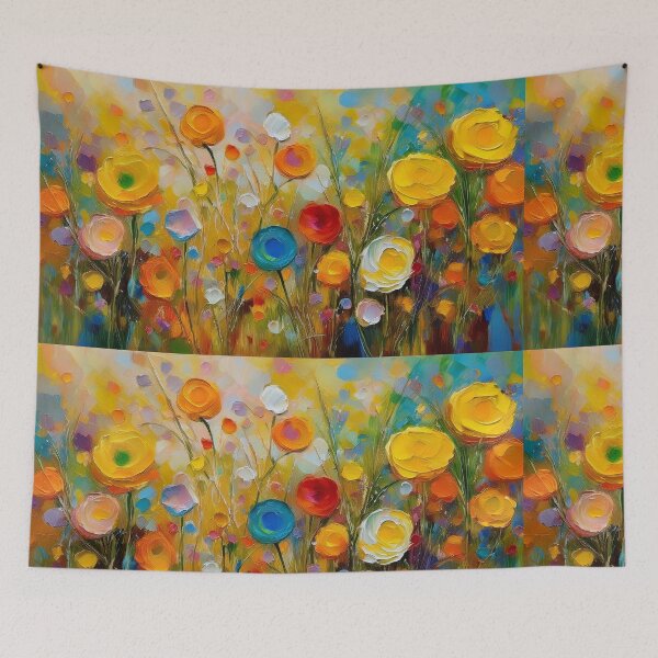 Item preview, Botanical fields floral spring garden 3d oil painting artwork warm Autumn flowers yellow blue white red roses designed and sold by navitalidesign.