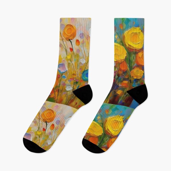 Item preview, Botanical fields floral spring garden 3d oil painting artwork warm Autumn flowers yellow blue white red roses designed and sold by navitalidesign.