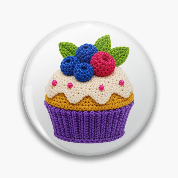 Item preview, Retro Crochet-Style Berry-Topped Cupcake Print Shapes Mania designed and sold by Shapes-Mania.