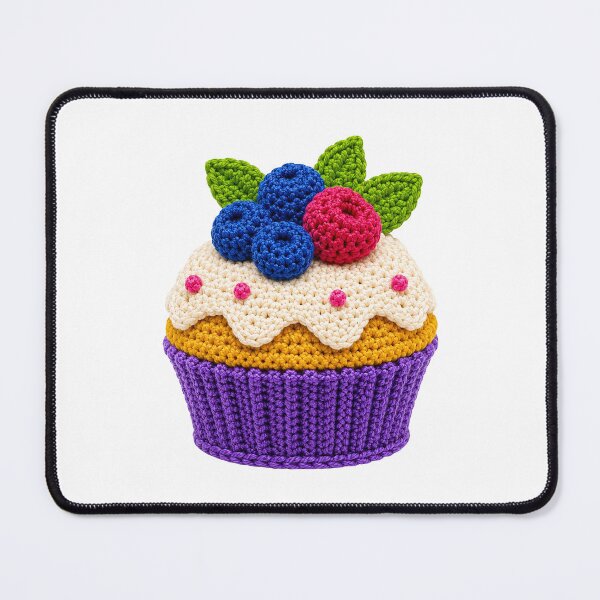 Item preview, Retro Crochet-Style Berry-Topped Cupcake Print Shapes Mania designed and sold by Shapes-Mania.