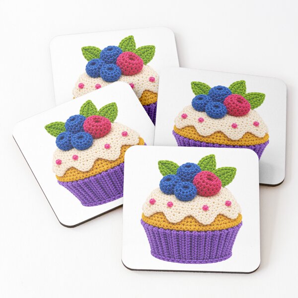 Item preview, Retro Crochet-Style Berry-Topped Cupcake Print Shapes Mania designed and sold by Shapes-Mania.