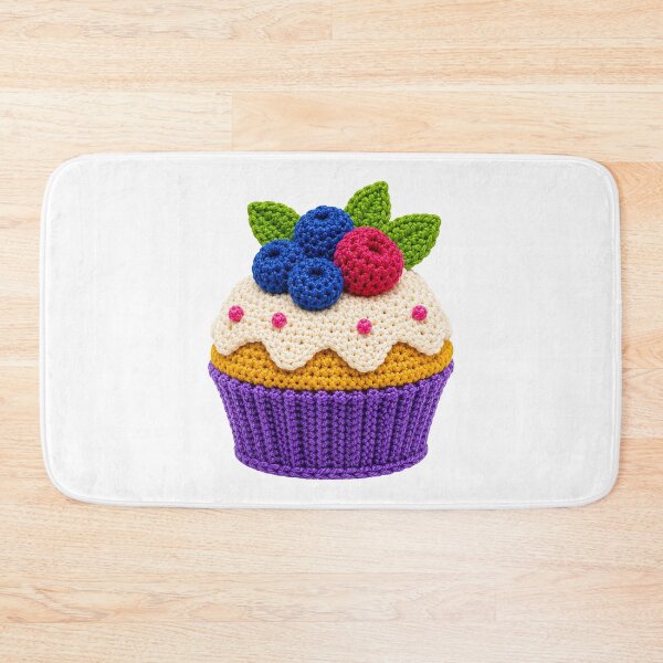 Item preview, Retro Crochet-Style Berry-Topped Cupcake Print Shapes Mania designed and sold by Shapes-Mania.