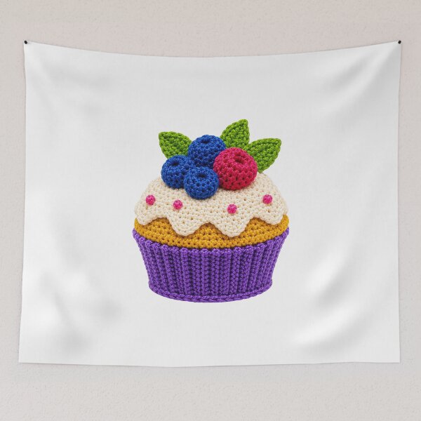 Item preview, Retro Crochet-Style Berry-Topped Cupcake Print Shapes Mania designed and sold by Shapes-Mania.