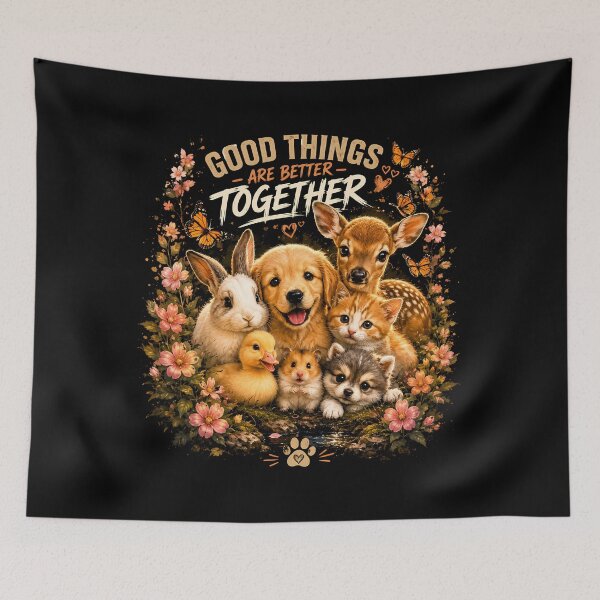 Item preview, Good Things Are Better Together – Cute Animal Lover T-Shirt | Puppy, Cat & Woodland Friends Design designed and sold by Skama87.