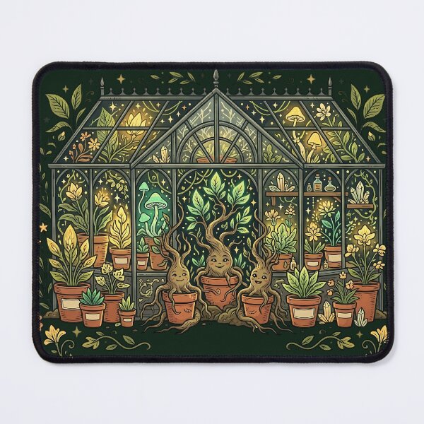 Item preview, Whimsical Magical Greenhouse with Cute Mandrake Plants Art designed and sold by KreonaTime.
