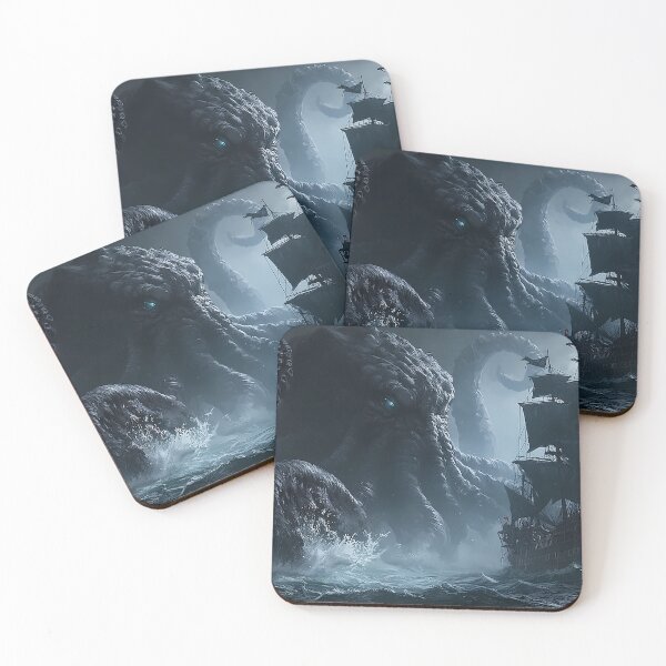 Item preview, Kraken Attacking Pirate Ship Dark Fantasy designed and sold by MythicGridArt.