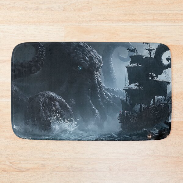 Item preview, Kraken Attacking Pirate Ship Dark Fantasy designed and sold by MythicGridArt.