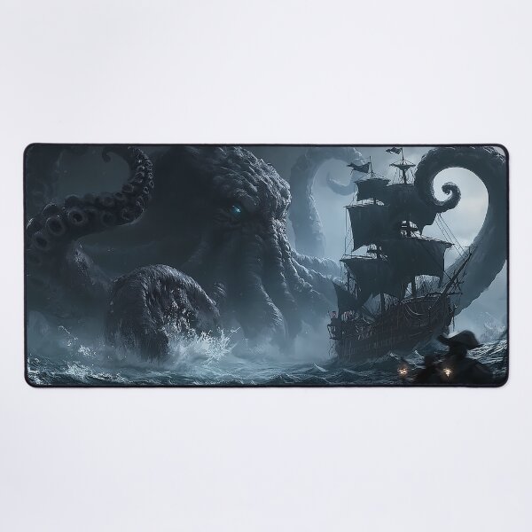 Item preview, Kraken Attacking Pirate Ship Dark Fantasy designed and sold by MythicGridArt.