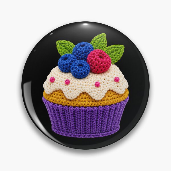 Item preview, Retro Crochet-Style Berry-Topped Cupcake Print on Black Shapes Mania designed and sold by Shapes-Mania.