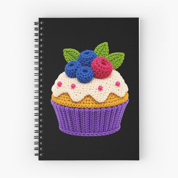Item preview, Retro Crochet-Style Berry-Topped Cupcake Print on Black Shapes Mania designed and sold by Shapes-Mania.