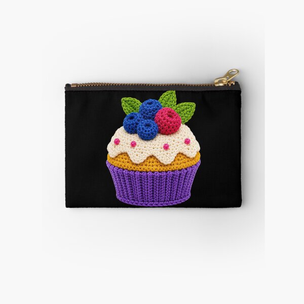 Item preview, Retro Crochet-Style Berry-Topped Cupcake Print on Black Shapes Mania designed and sold by Shapes-Mania.