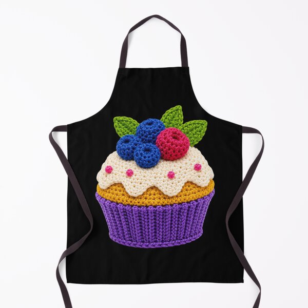 Item preview, Retro Crochet-Style Berry-Topped Cupcake Print on Black Shapes Mania designed and sold by Shapes-Mania.