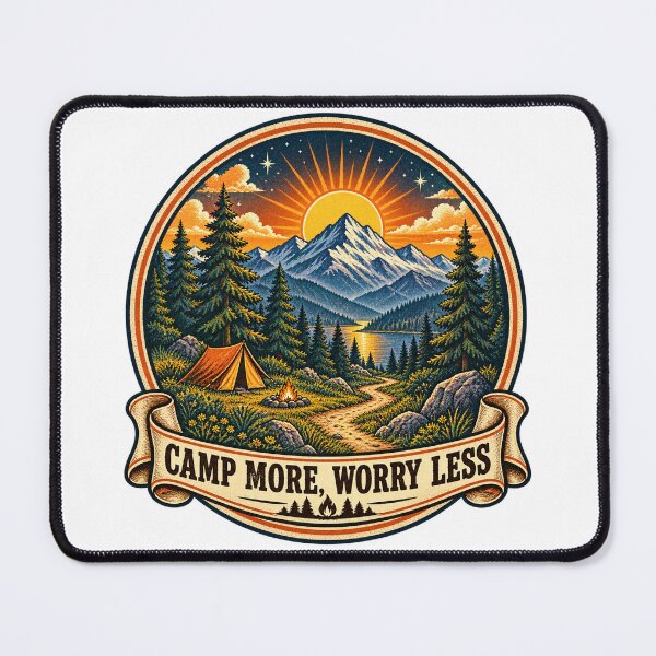 Item preview, Retro Mountain Adventure Sunset Camping Badge designed and sold by -DEEWOLF-.
