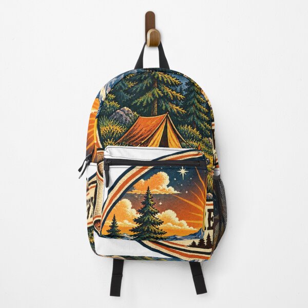 Item preview, Retro Mountain Adventure Sunset Camping Badge designed and sold by -DEEWOLF-.
