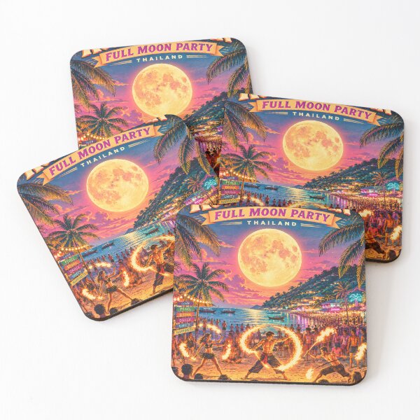 Item preview, Full Moon Party Koh Phangan Thailand – Retro Sunset Travel Poster designed and sold by Spirit of Siam.