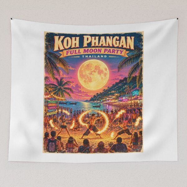 Item preview, Full Moon Party Koh Phangan Thailand – Retro Sunset Travel Poster designed and sold by Spirit of Siam.