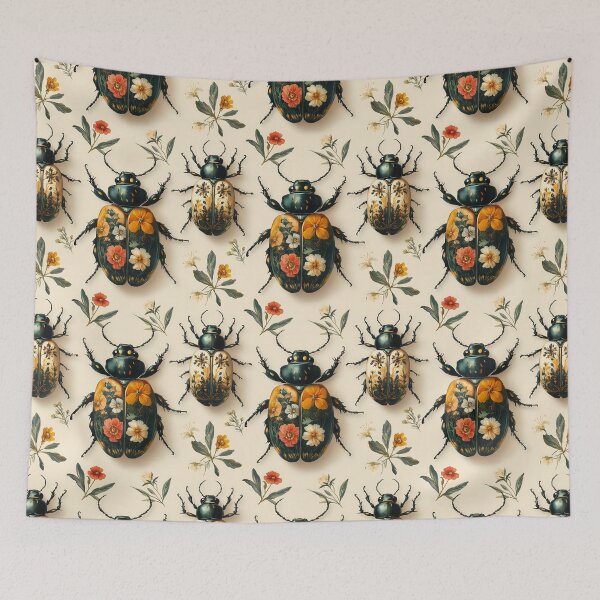 Item preview, Vintage Botanical Floral Jewel Beetle Pattern by Moose Disco designed and sold by MooseDisco.