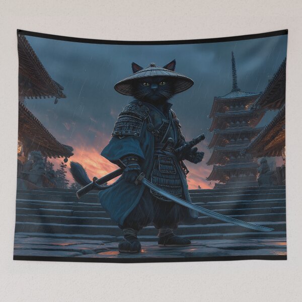 Item preview, The Wandering Ronin Cat - Mystic Samurai Warrior designed and sold by MythicGridArt.