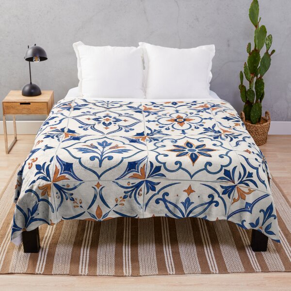 Item preview, Mediterranean Ceramic Mosaic Pattern Blue Terracotta Azulejo designed and sold by QCena.