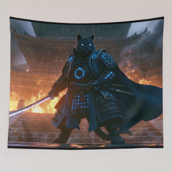 Item preview, Black Cat Samurai Shadow Warrior Glowing Katana designed and sold by MythicGridArt.