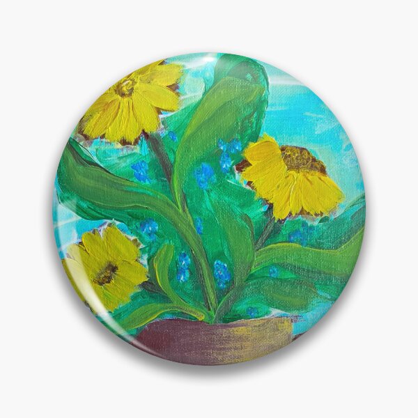 Item preview, Yellow Sunflowers in Pottery Vase Acrylic Still Life Painting designed and sold by LacyFlanaganArt.