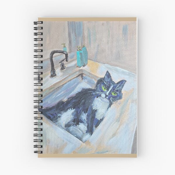 Item preview, Tuxedo Cat in Bathroom Sink Acrylic Painting designed and sold by LacyFlanaganArt.