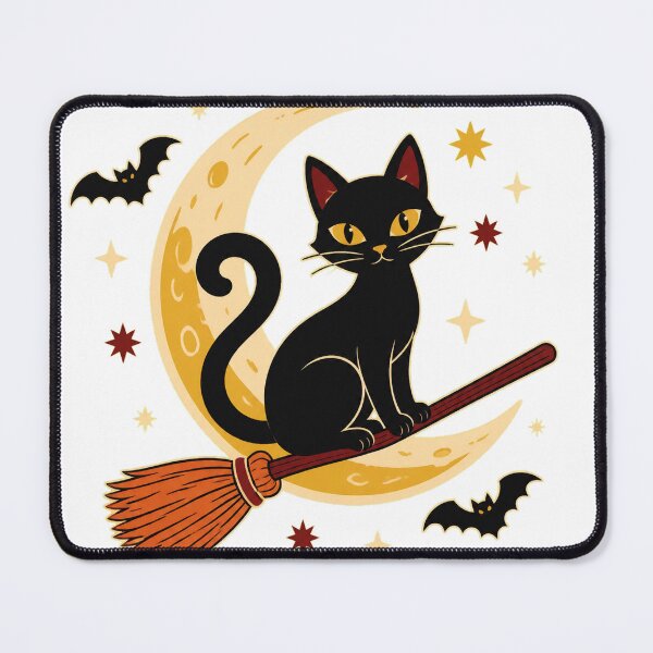 Item preview, Black Cat Flying on Witch Broom Halloween designed and sold by Drôle de Monde.
