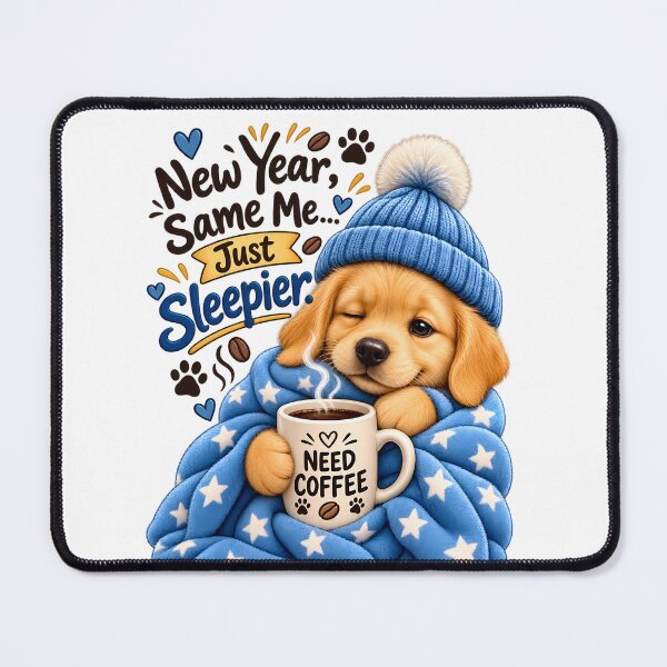 Item preview, New Year, Same Me… Just Sleepier – Cute Coffee Puppy designed and sold by HoMya.