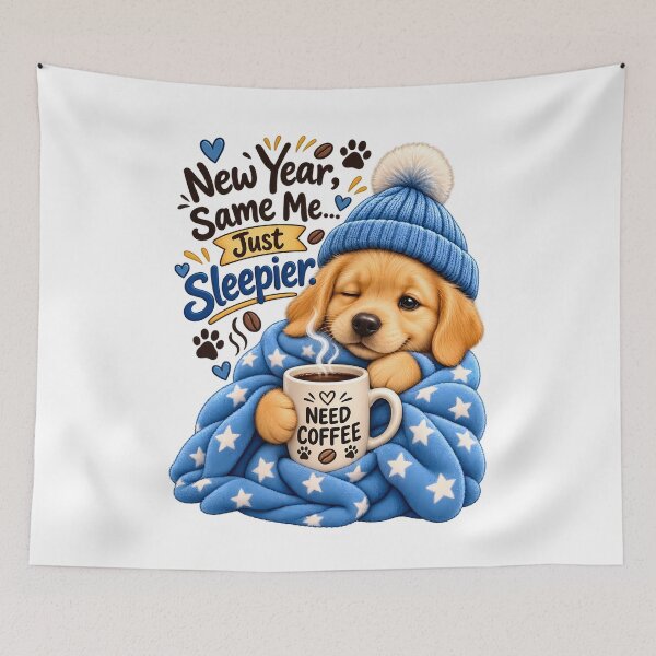 Item preview, New Year, Same Me… Just Sleepier – Cute Coffee Puppy designed and sold by HoMya.