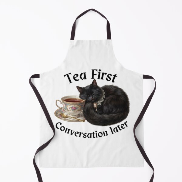 Item preview, Tea First, Conversation Later – Cozy Tea Lover Cat Design designed and sold by FogandFinch.