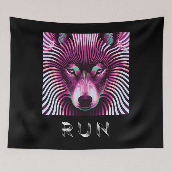 Item preview, SLOWBURN — RUN Wolf Pack Optical Illusion Art | Neon Optical Illusion Alternative in Magenta & Mint designed and sold by ✨nightvrld.