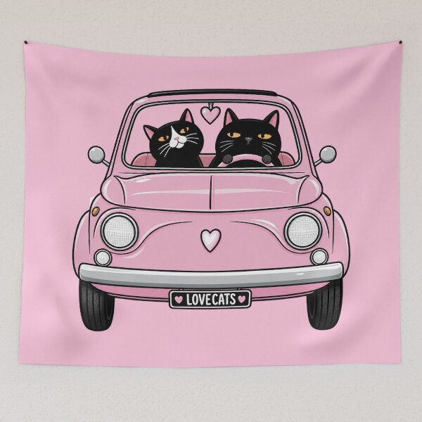 Item preview, Black cats in a pink car designed and sold by YChangShop.