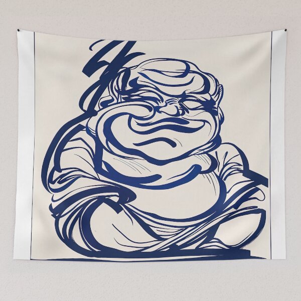 Item preview, Daikokuten, Japanese deity - Blue Abstract Art- designed and sold by shadow-bloom.
