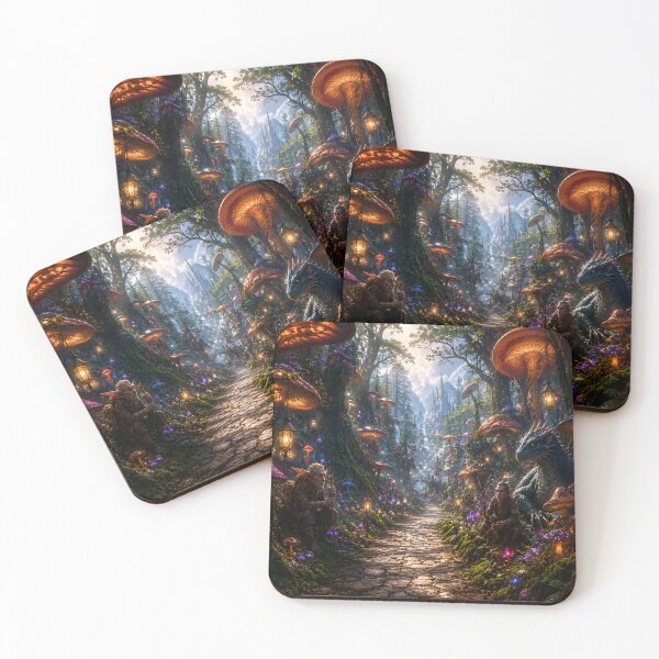 Item preview, Enchanted Fantasy Forest with Giant Mushrooms and Dragon – Magical Woodland Path designed and sold by cozeecore.