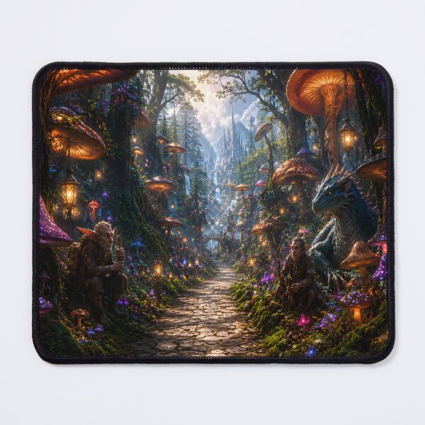 Item preview, Enchanted Fantasy Forest with Giant Mushrooms and Dragon – Magical Woodland Path designed and sold by cozeecore.