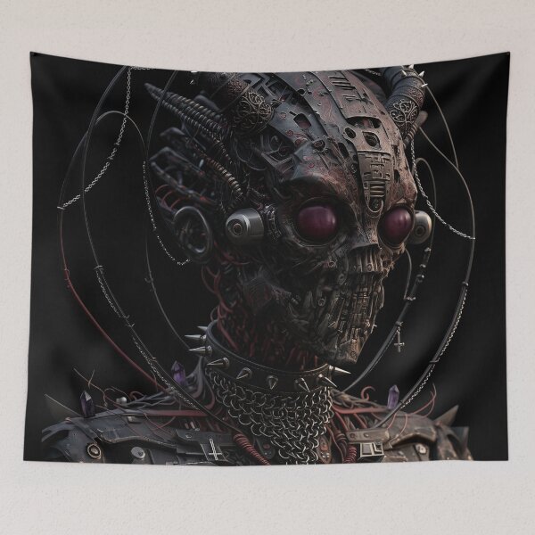 Item preview, Cybernetic Horned Demon - Biomechanical Dark Fantasy Art designed and sold by EnigmaticGoth.