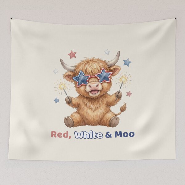 Item preview, Red White and Moo Highland Cow designed and sold by HumTumMe.