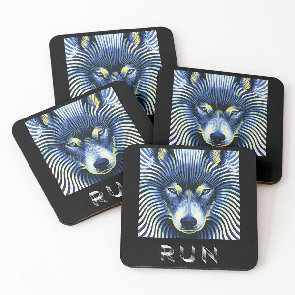 Item preview, MARINA — RUN Wolf Pack Optical Illusion Art | Cyber Punk Vaporwave Alternative in Navy & Gold designed and sold by ✨nightvrld.
