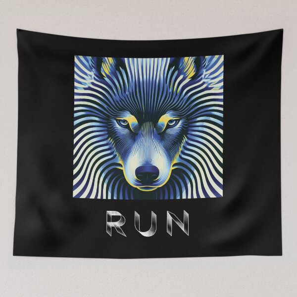 Item preview, MARINA — RUN Wolf Pack Optical Illusion Art | Cyber Punk Vaporwave Alternative in Navy & Gold designed and sold by ✨nightvrld.